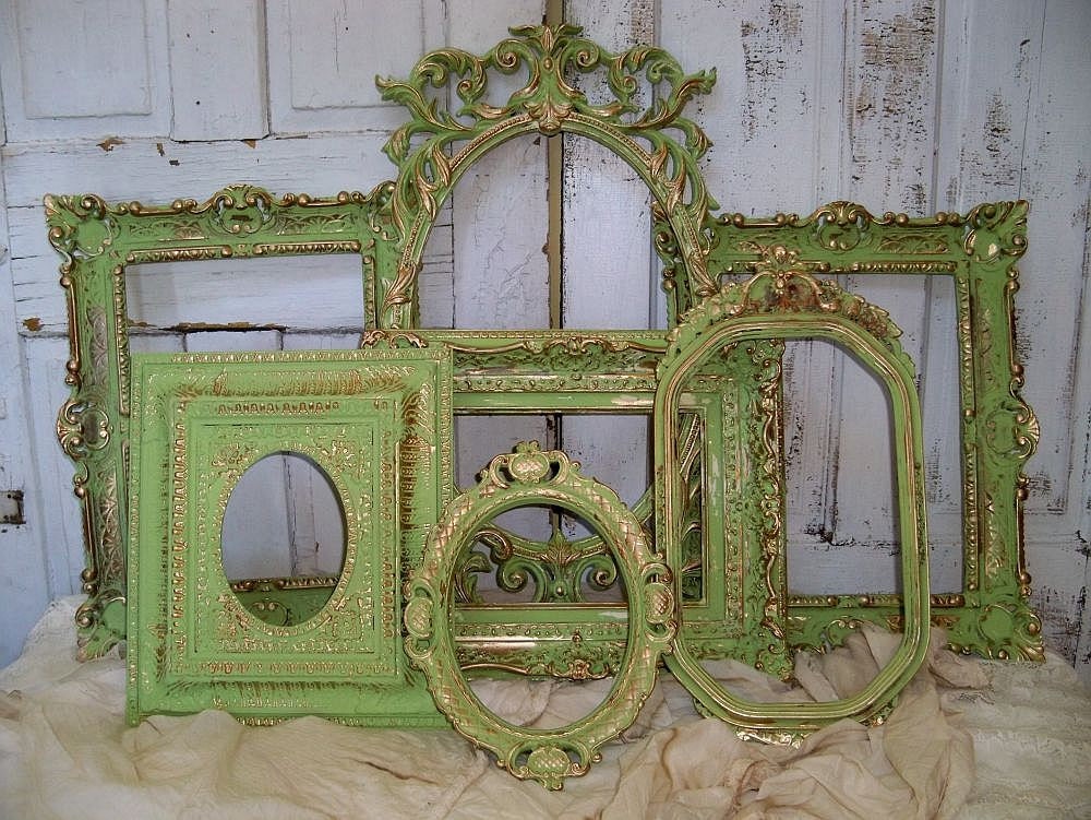 Large frames grouping hand painted Shabby chic french inspired distressed wall decor ooak Anita Spero