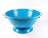 Vintage turquoise colander, blue home decor for kitchen