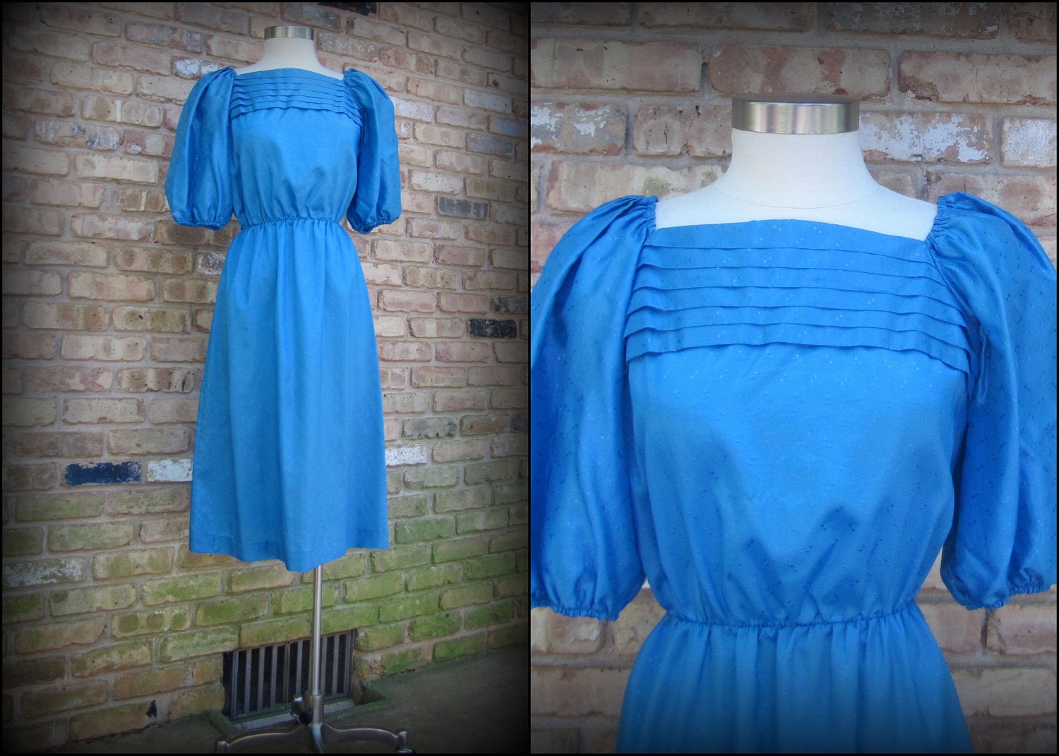 Vintage Dress / Teal Blue Party Dress / 1970s / Medium