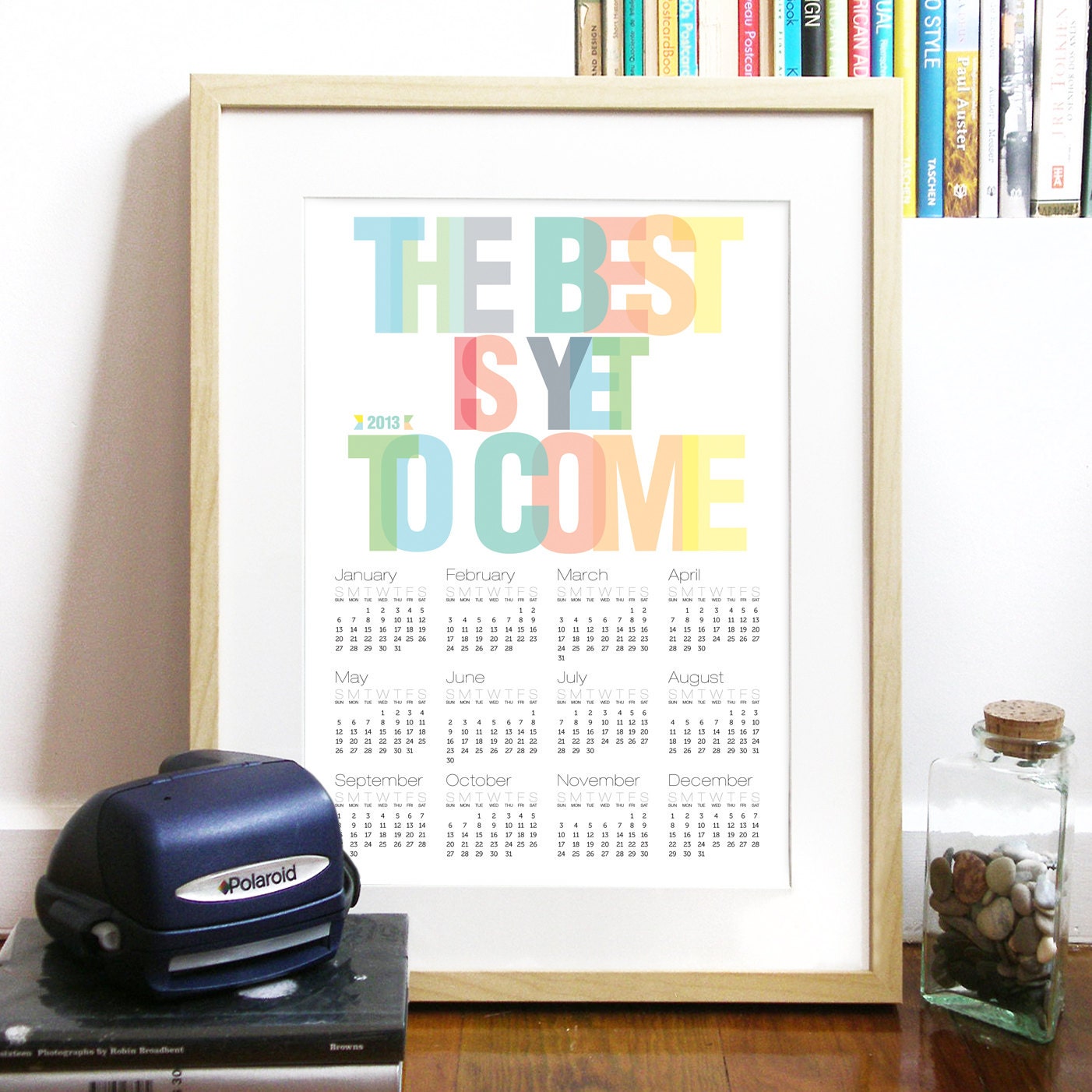 2013 Calendar Poster Typography Art Print rainbow colors - carpe diem through all 2013 year - A3 Calendar Poster art print - carpe diem