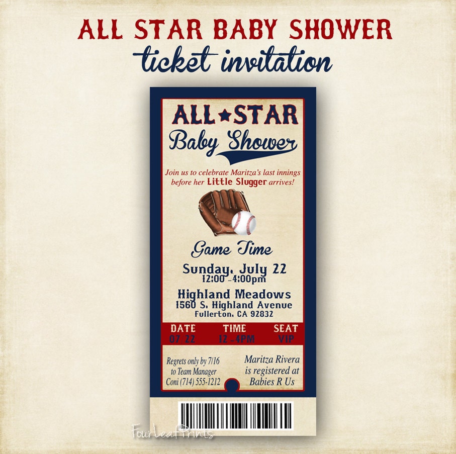 ALL STAR Baby Shower 4x8 Ticket Invitation