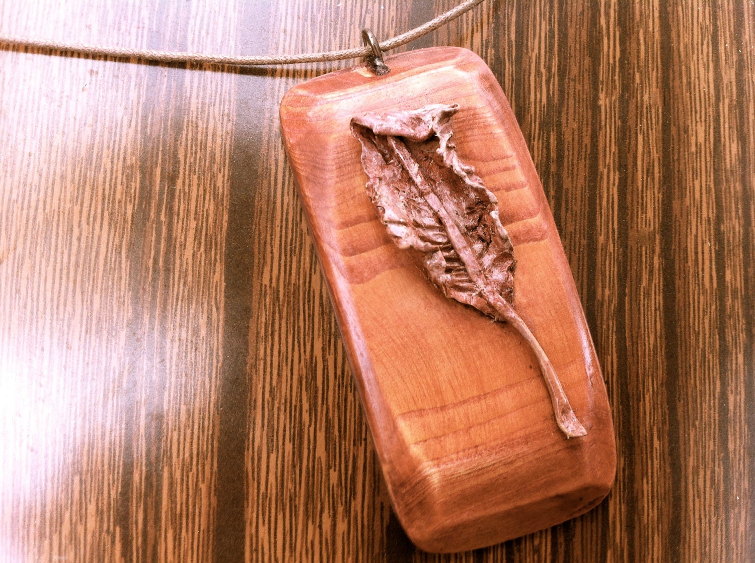 wood jewelry wooden pendant with leaf nature inspired