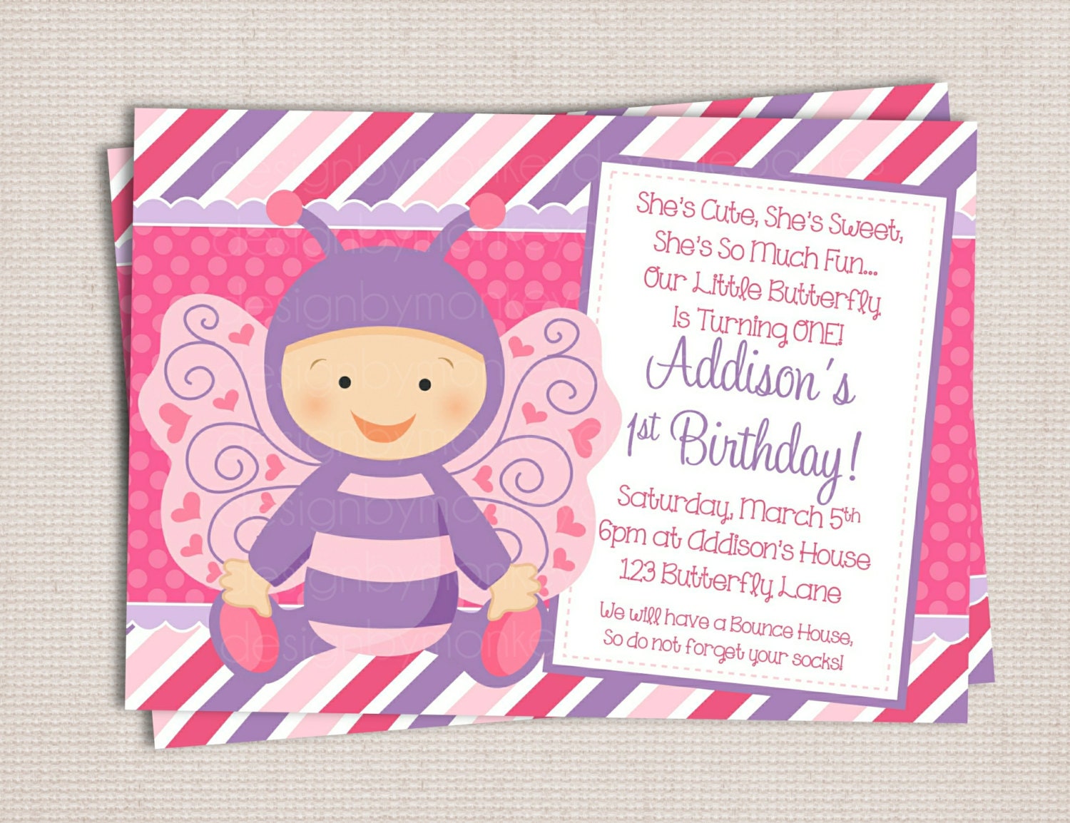Adorable Little Butterfly Baby Girl Birthday Party Printable Invitation Digital File Il_170x135