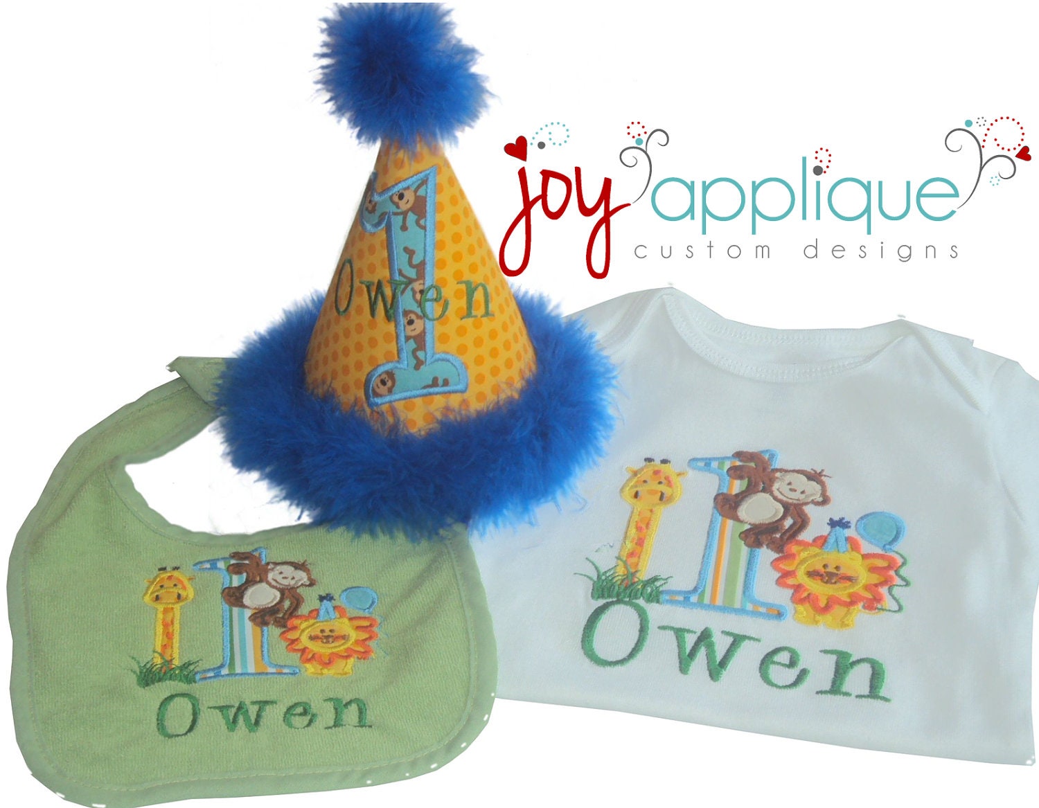 First Birthday party jungle tshirt/zoo tshirt party hat and bib set...monkey tshirt-lion tshirt-giraffe-tshirt