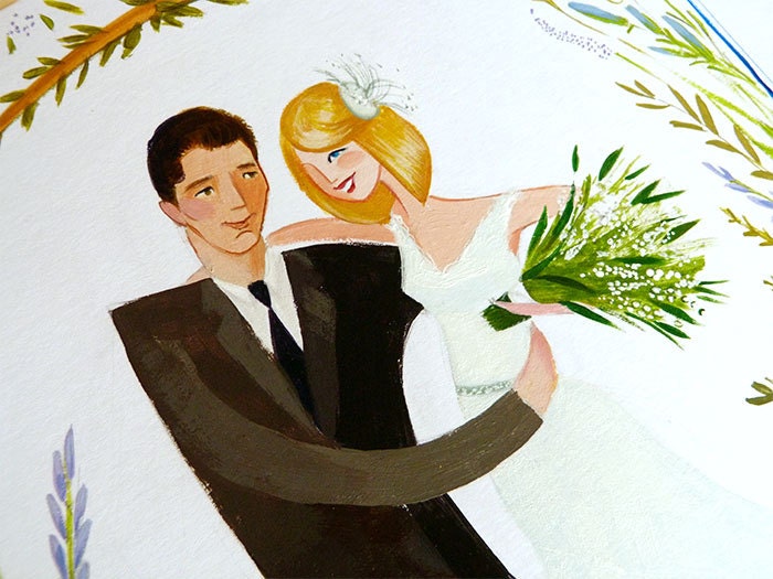 Mad Men inspired Garden Wedding Illustrated Portrait - JollyEdition