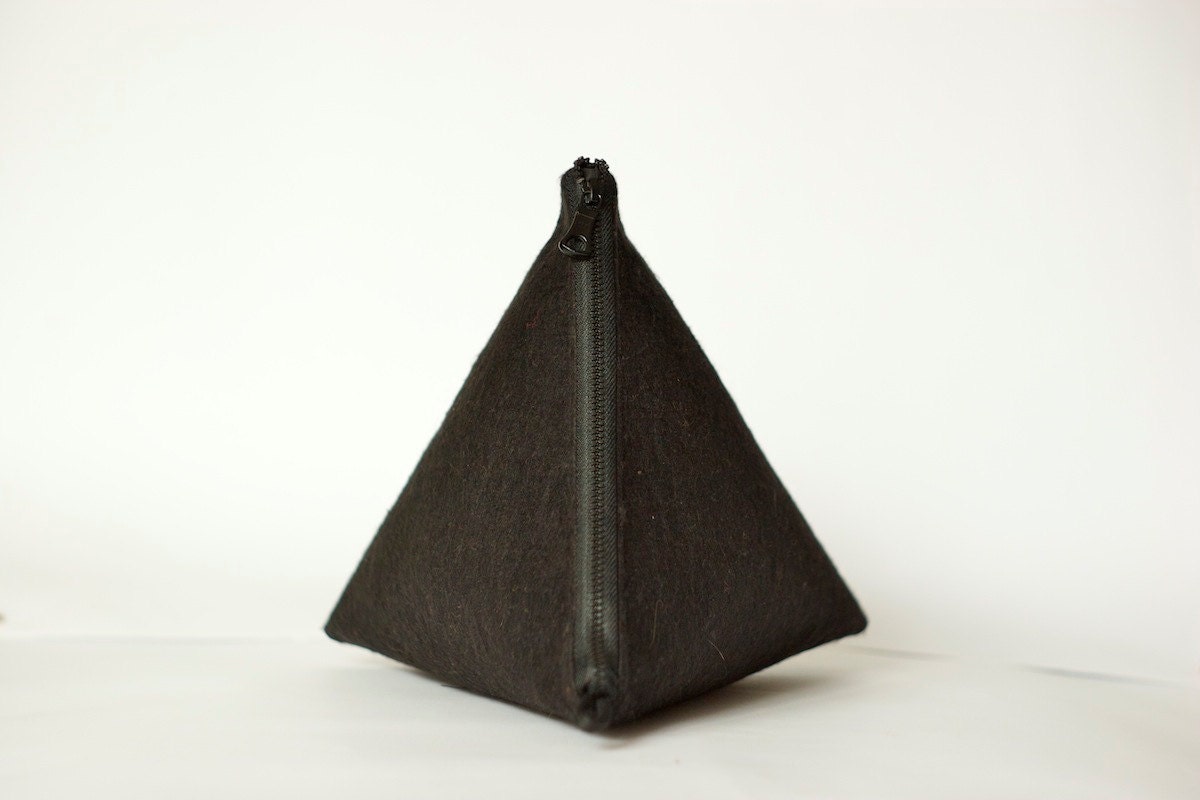 Black Felt Geometric Wristlet Bag Purse Pyramid Bag Goth Minimalist Modern Bag Street Style Urban Unisex Gift Idea