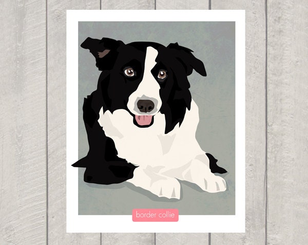 Border Collie Art Print - Dog Art - 8x10