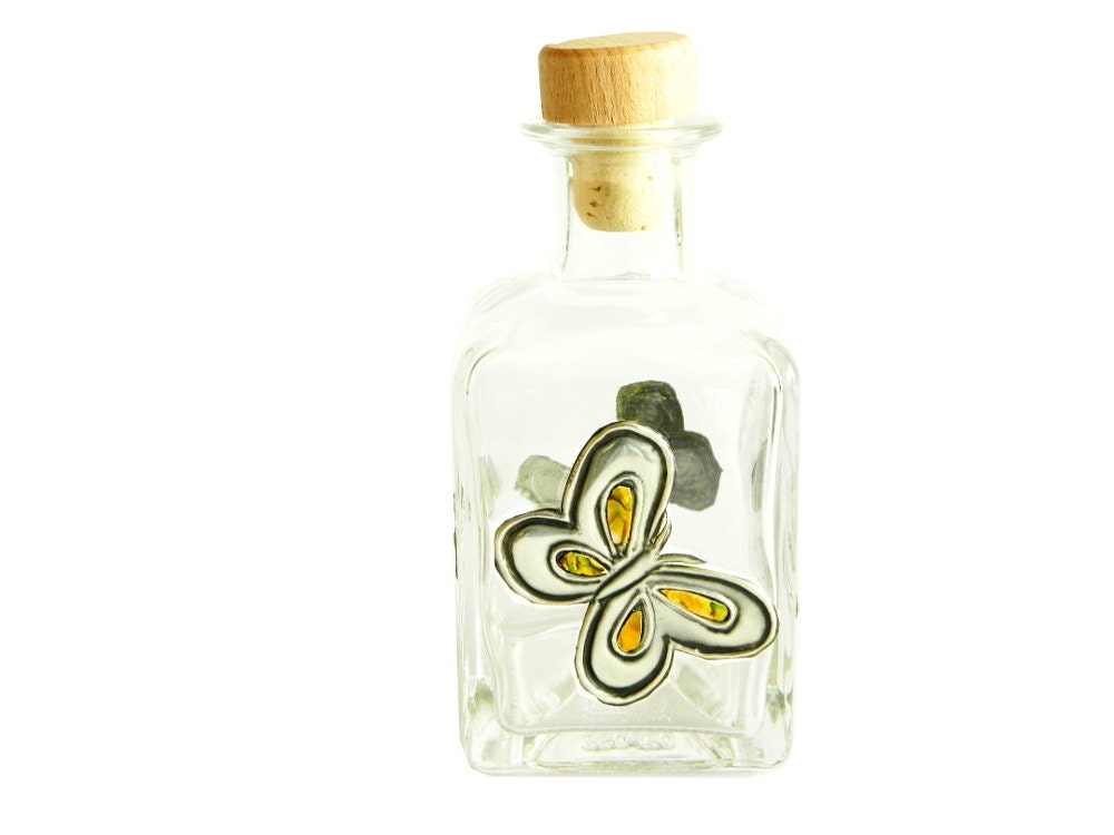 Glass Bottle Butterfly Pewter Motif
