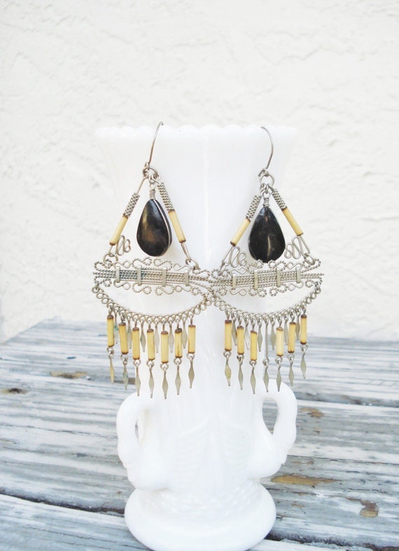 Tribal Earrings / Belly Dancer Earrings / Vintage Earrings / 1960 - 70s Earrings From Peru
