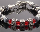 DELTA SIGMA THETA:  Hand Beaded 8" Bracelet with Sorority Greek Letters Red Black Accessory Gift