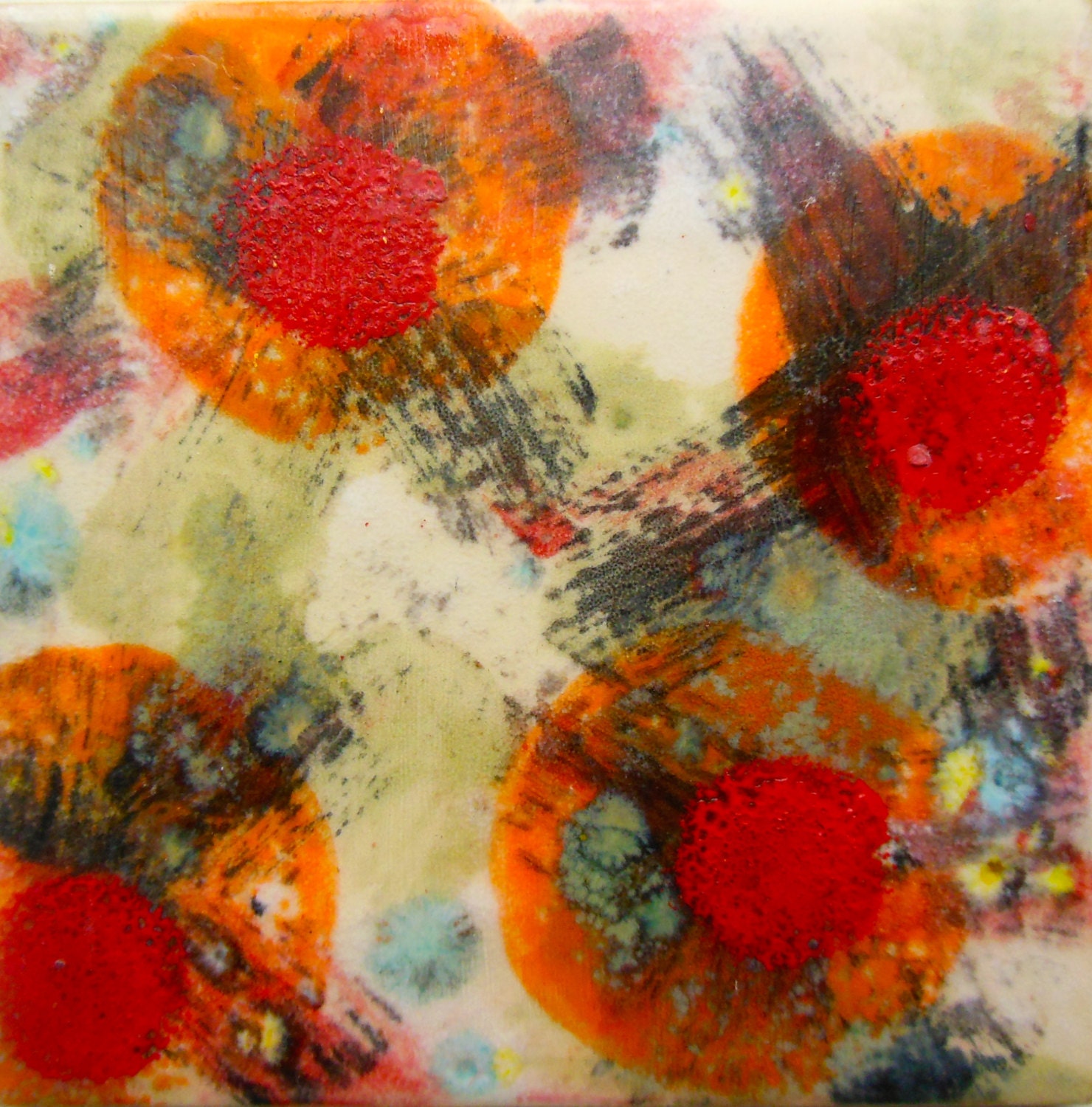 Jazzy Hand Painted Porcelain Tile  4.25"x 4.25" by New York artist Joan Reese