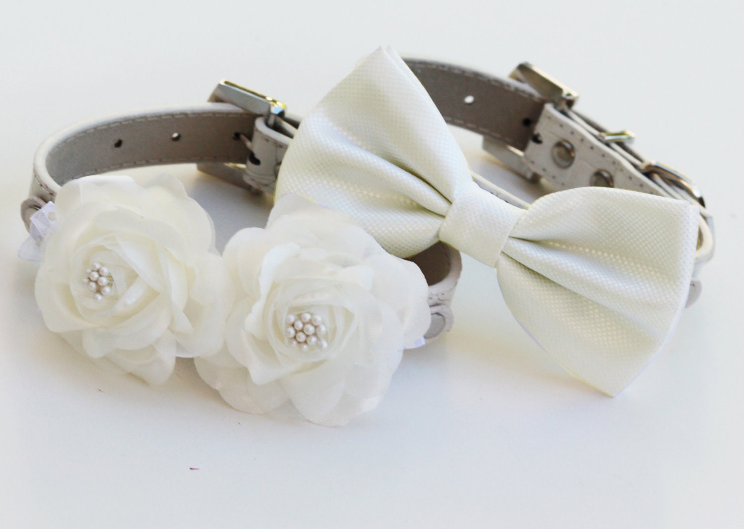 White Wedding Dog Collars Two Chic Wedding Dog by LADogStore