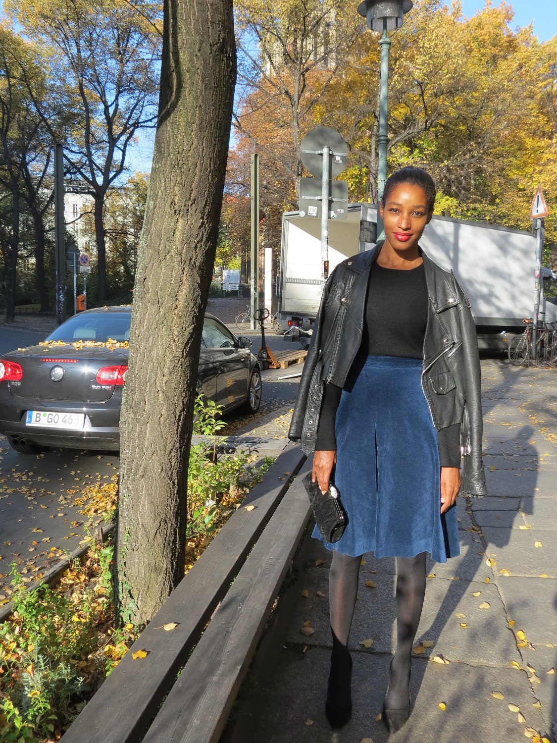 SALE Blue Velvet Knee Length Skirt