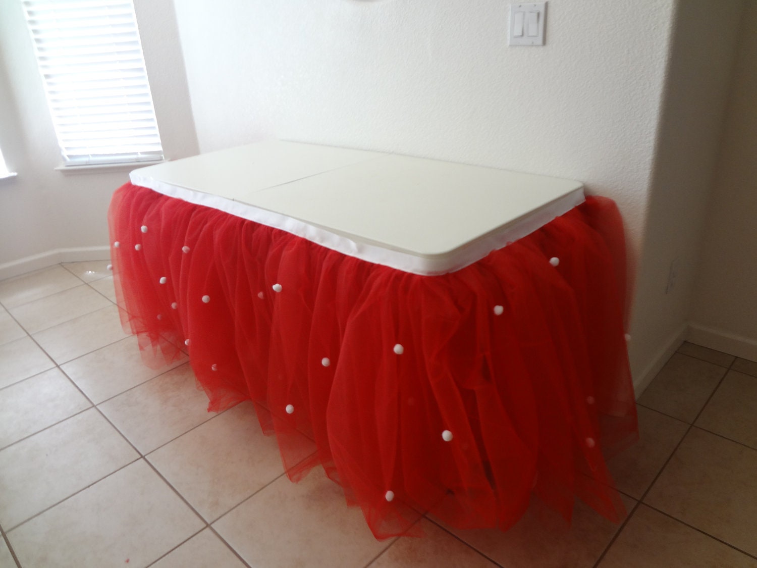 Tulle Table Skirt with Pom Pom Accents Il_570xn