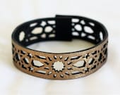 Geometric Laser cut Metallic Leather Bracelet (Moroccan Zillij inspired)