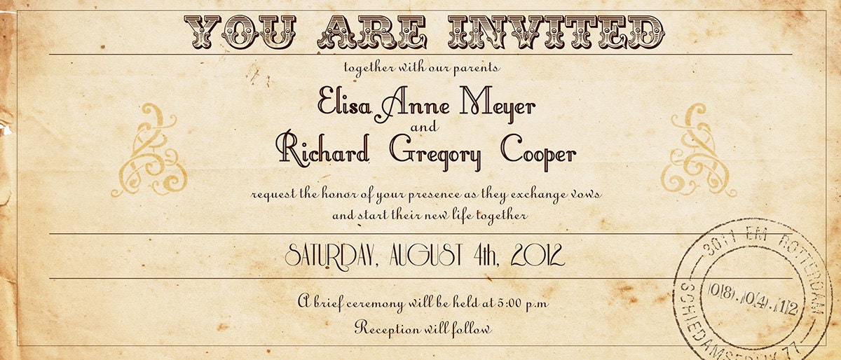 Train Ticket Wedding Invitations - Retro art nouveau wedding set