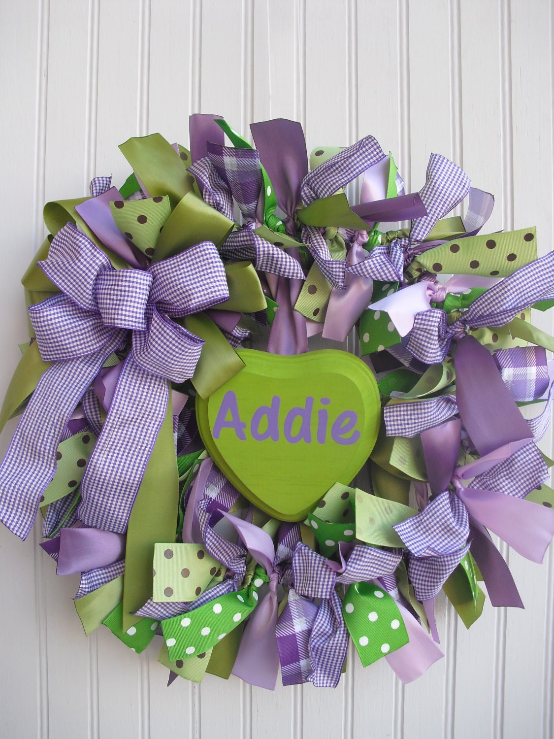 Personalized Ribbon Wreath in Purple and Green