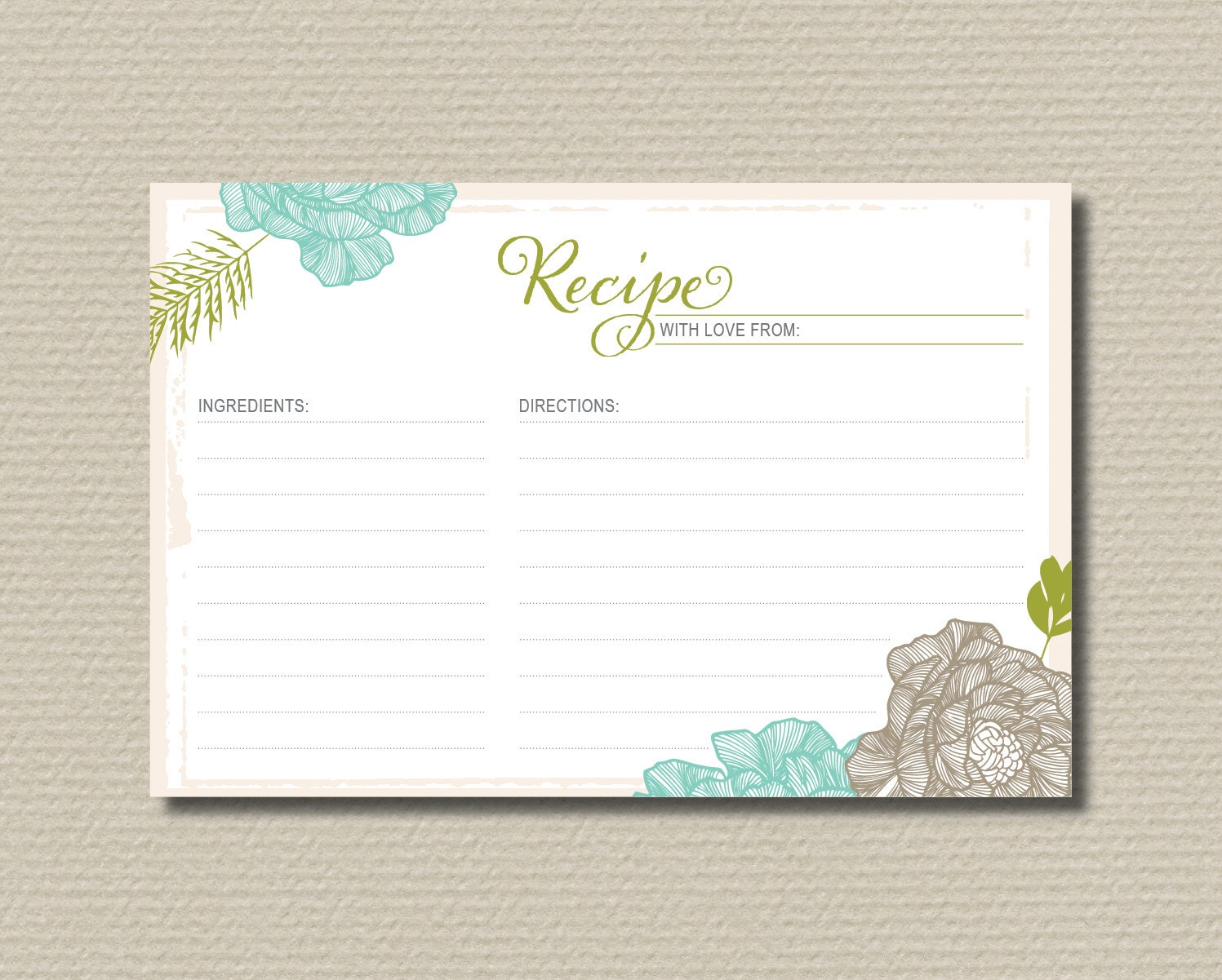 Bridal Shower Recipe Cards - Natural flowers with vintage photo edges