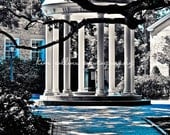 Old Well UNC Black & White with Carolina Blue-Chapel Hill, North Carolina 10x15-Other Sizes Available-Fine Art Photography-,Tarheels, UNC