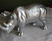 Rhino Figurine / Rhino Statue / Home Decor / Animal Decor in a Chrome Color  / Faux Taxidermy