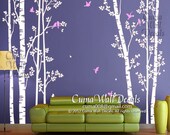 tree wall decals birds nature forest Vinyl wall decals wall decal nursery wall sticker children - 7tree birds deers Z147 Cuma