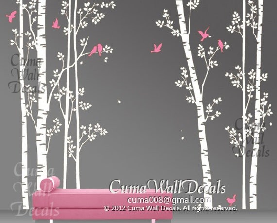 tree wall decal birds nature forest Vinyl wall decals wall decal nursery wall sticker children - 7tree birds deers Z147 Cuma