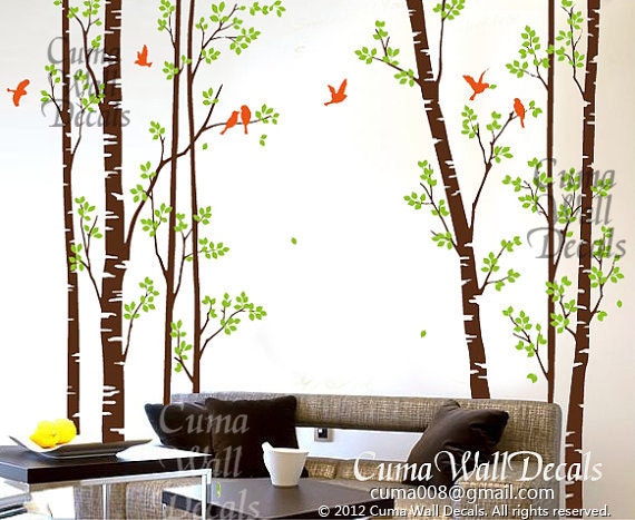 tree wall decal birds nature forest Vinyl wall decals wall decal nursery wall sticker children - 7tree birds deers Z147 Cuma