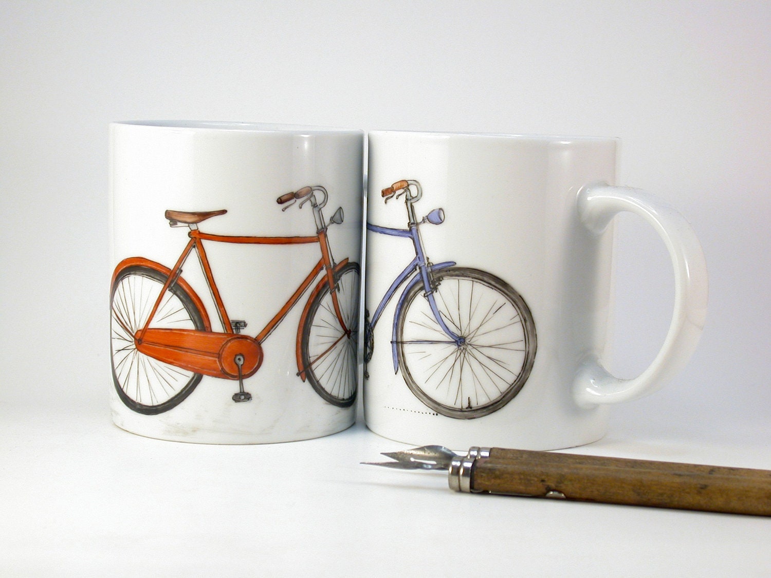 Bicycle hand painted porcelain mug, MADE TO ORDER