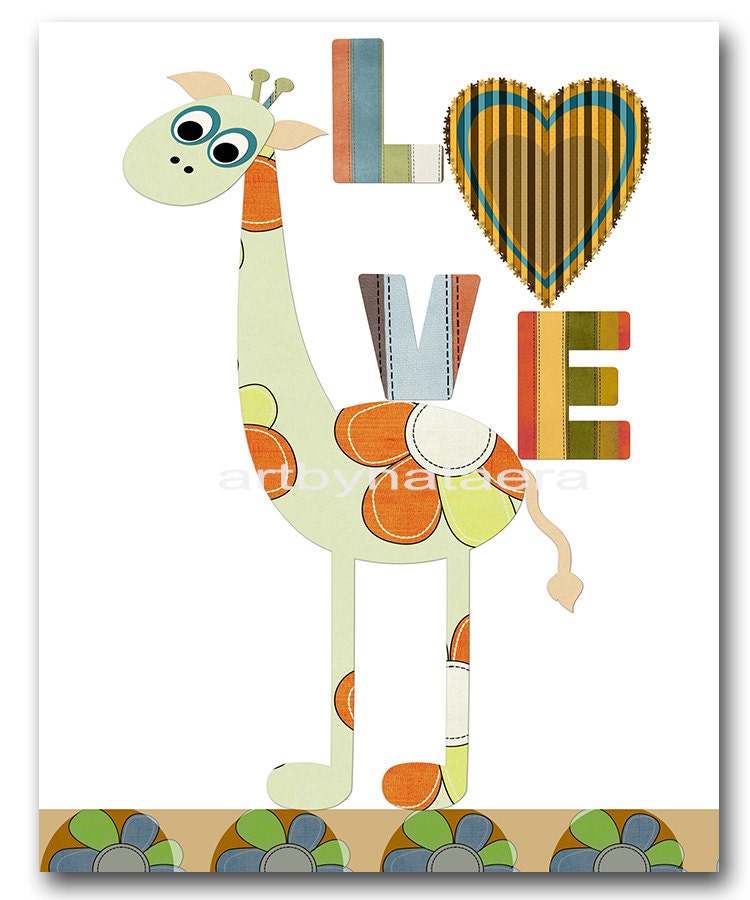 Kids Wall Art Baby Room Decor Nursery art print baby boy nursery wall art kids art Nursery print 8"x10" baby boy wall art giraffe decoration