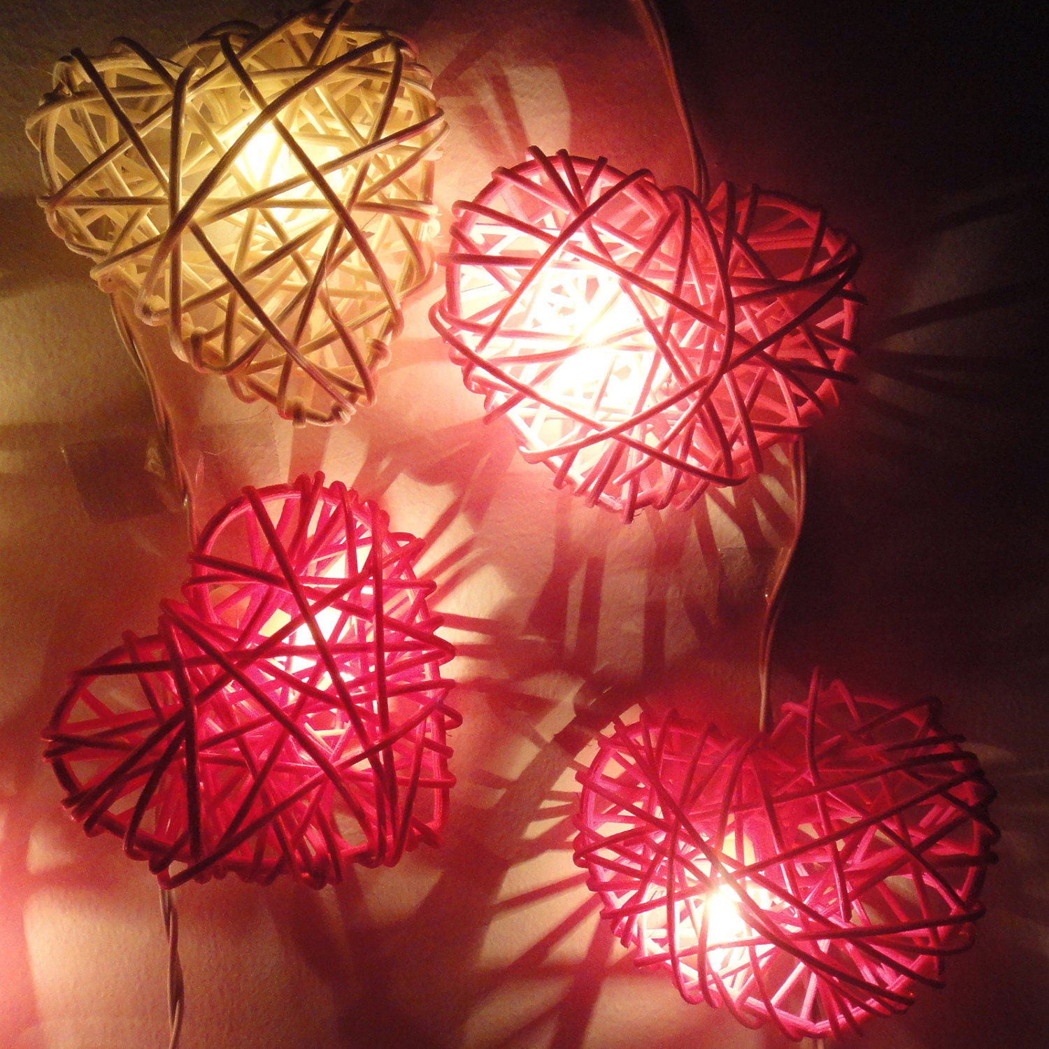 20 Mix Red-White-Pink Heart Rattan Lover Fairy Lights String 3m Valentine Home Decor