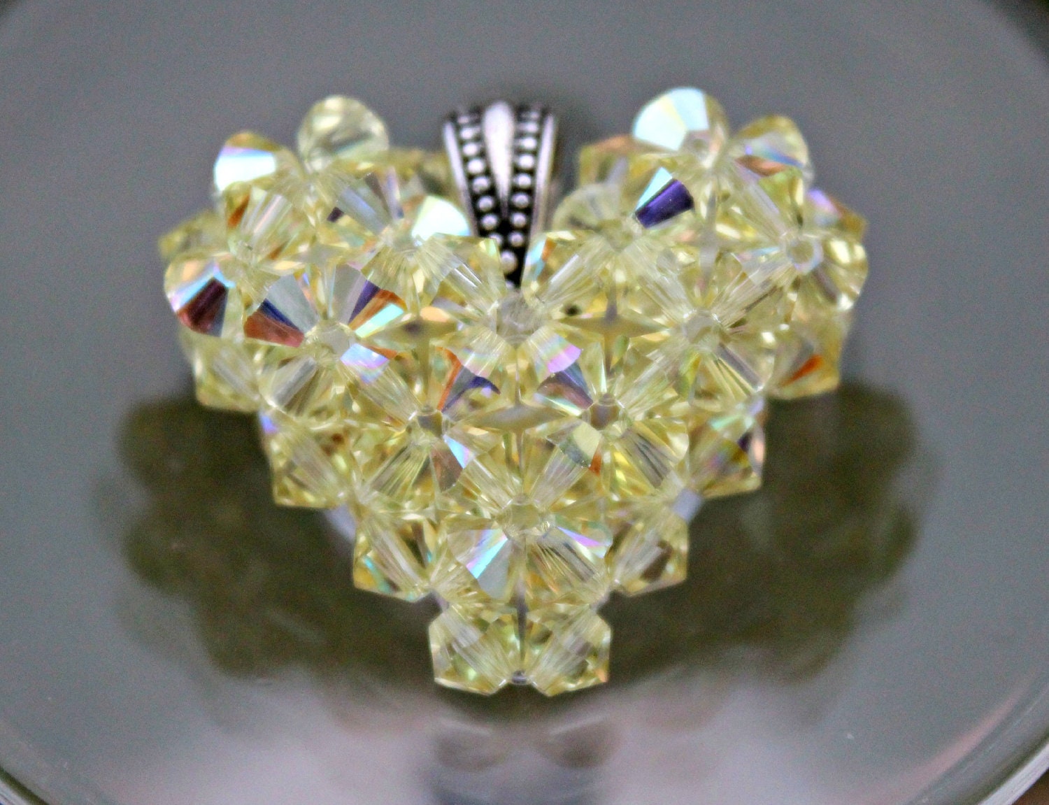 Lemonade Heart, Swarovski Crystal SHINE Floating Heart Necklace, Bling Necklace, Jonquil Pale Yellow Shine Heart Charm