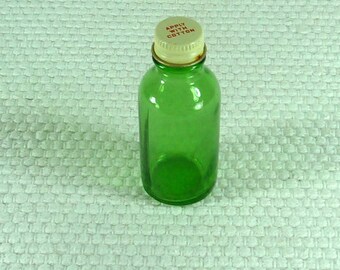 Small Vintage Green Glass "Apply With Cotton" Jar with Lid