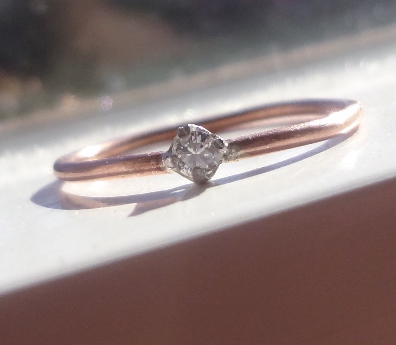Chubby Rose Gold Filled Ring with 2.5mm Moissanite in Sterling Silver