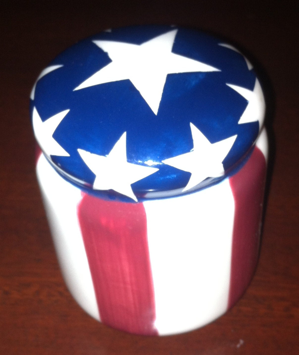 USA FLAG Pepper or Salt Shaker Ceramic Stars Red White Blue