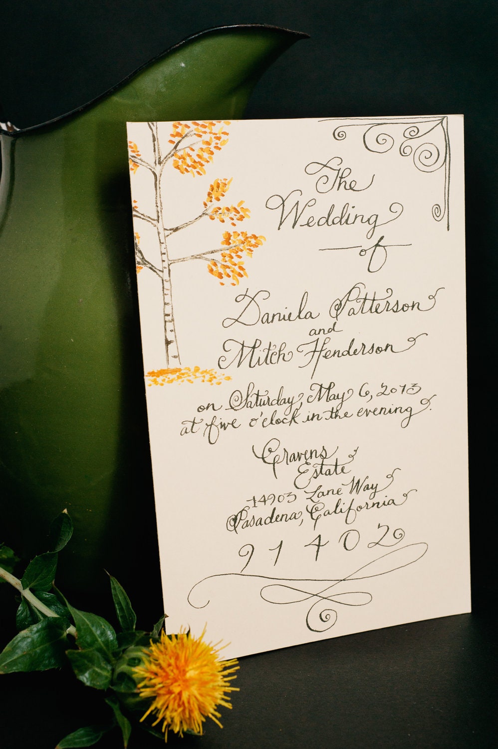 Handpainted wedding invitation