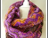 LIX PERLE Mos Mos Zagg Infinity Scarf: Chevron Prints, Purple, Black, Brown, Yellow Orange, Polyester, Circular hood tube infinity scarf