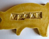 VEGAN - Pig-shaped Ceramic Tile -  Autumn Leaf Art Glaze - Inspirational Art Piece