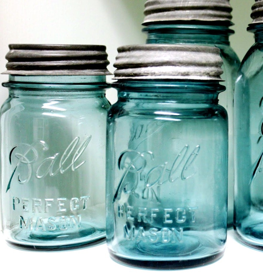 Mason Jar Antique Blue Ball Jar Pint Size By Riverhousedesigns