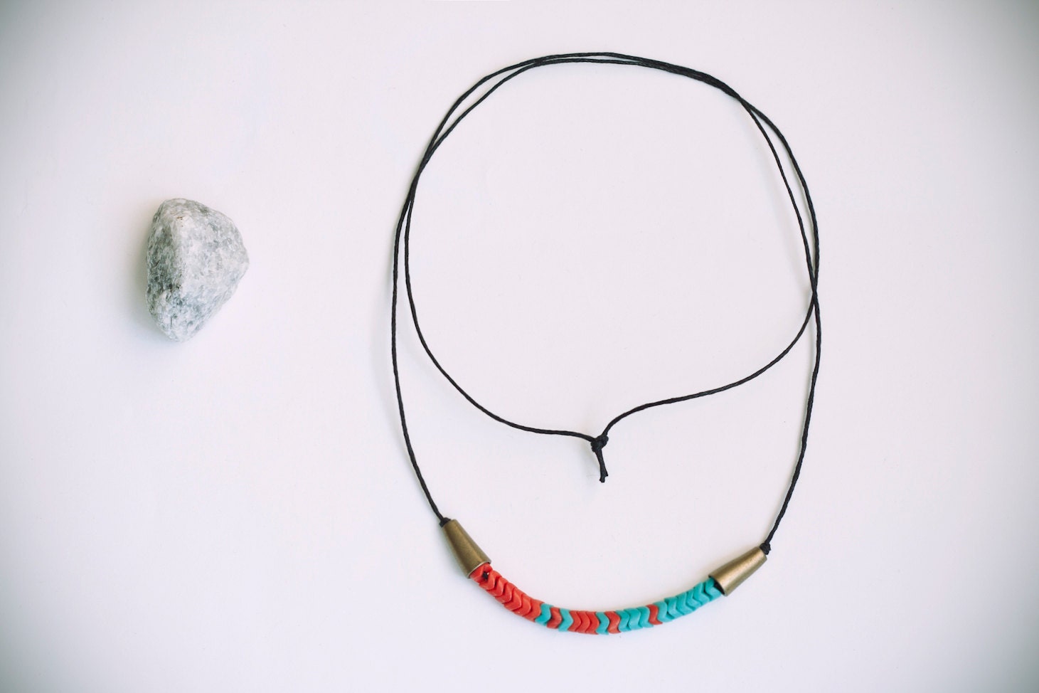 Dark orange & sea green glass czech trade beads, long necklace.