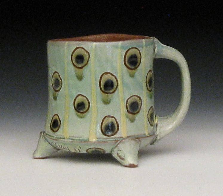 olive dotted copper green mug