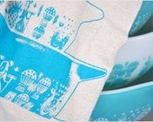 Vintage Pyrex Tea Towel, Amish Butterprint, Cinderella Set--Screen Printed Natural Cotton -- Soft, Lint Free, Awesome.
