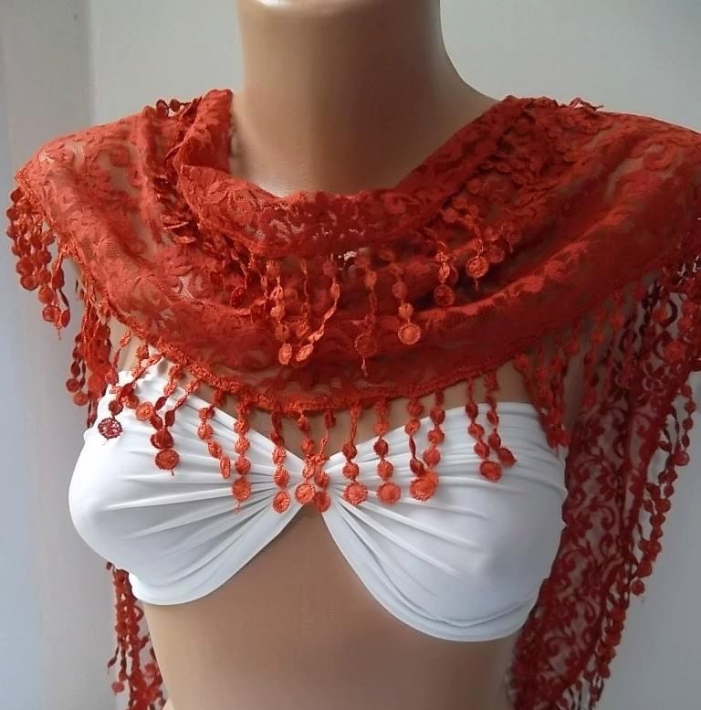 Lace scarf shawl Mothers Day gift brick color