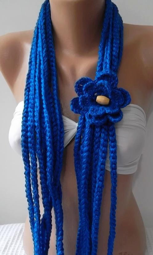 ON SALE - LOTUS - Crochet infinity  Scarf  Elegant Scarf   Wool Scarf  Soft Scarf   Very Soft....Cobalt