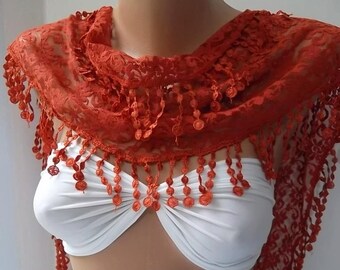 Lace scarf shawl Mothers Day gift brick color