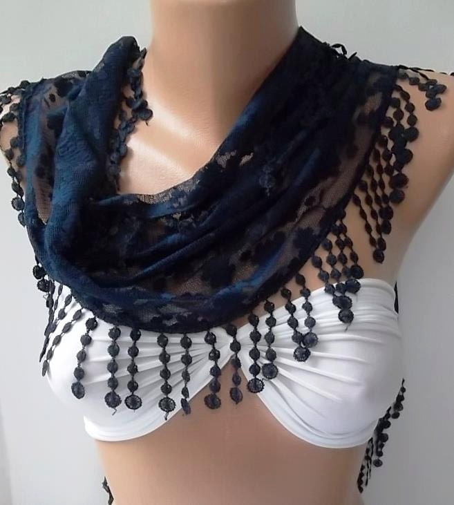 ON SALE  Elegance  Scarf  Lace Scarf....dark blue