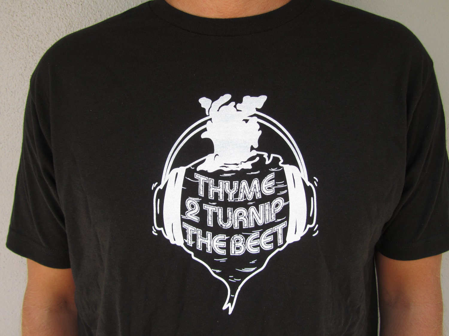 Men's Large "Thyme to Turnip the Beet" Foodie T-shirt in many colors.