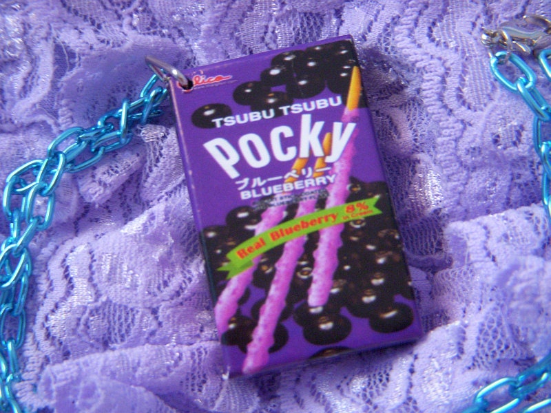 Blueberry pocky box charm necklace