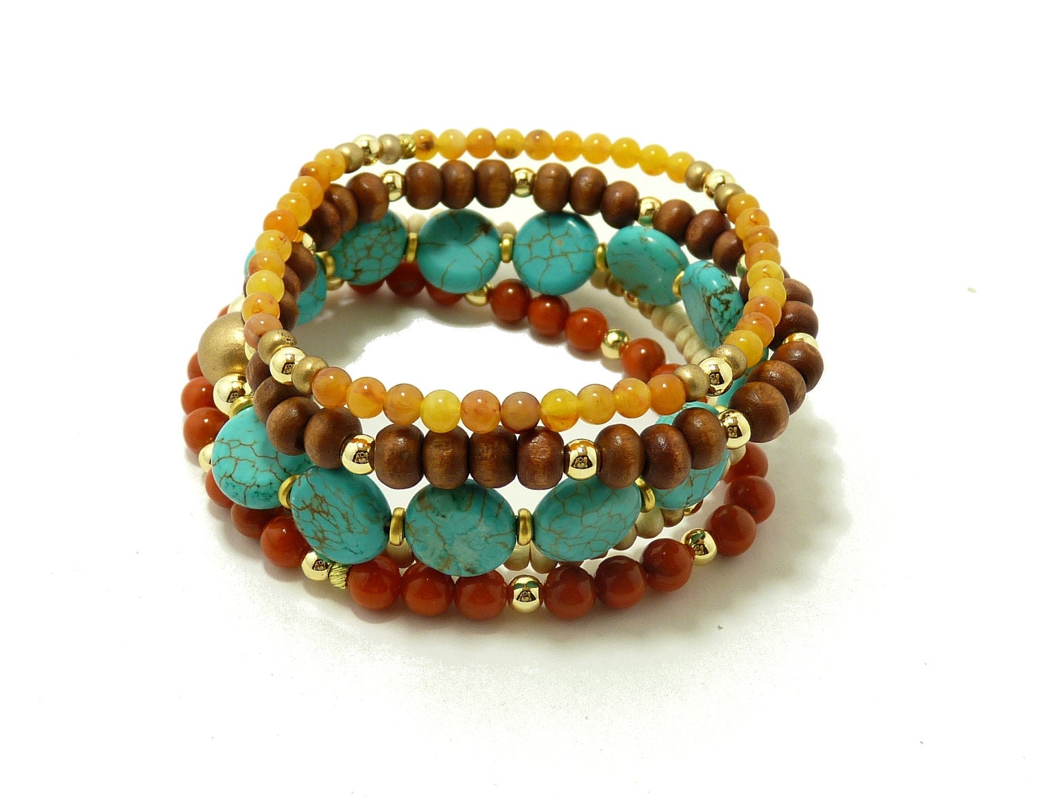5 strand stretchable stack bracelets with tropical color in gold. By Simply Uniq Fashion Bracelet.