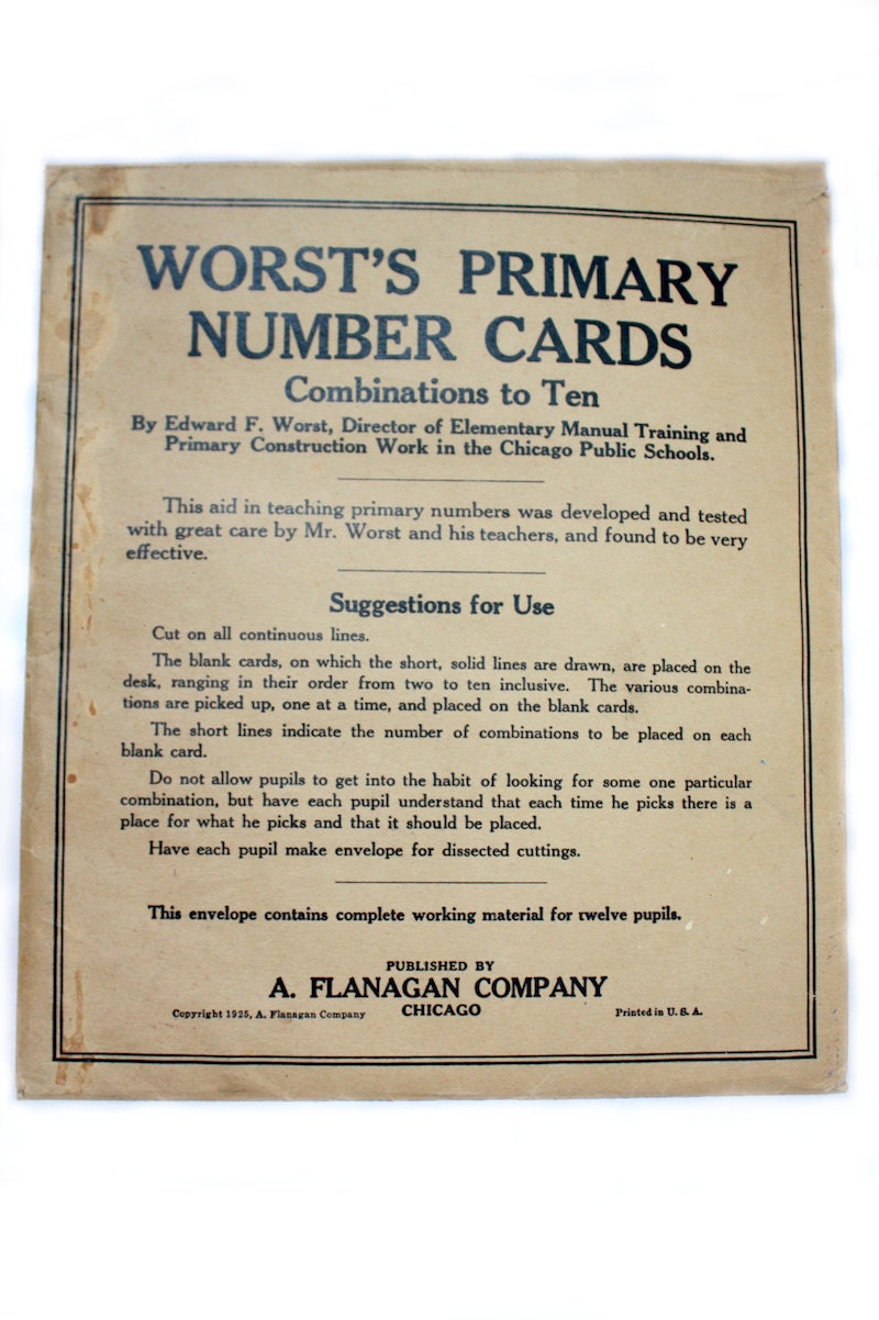 Vintage 1925 Worst's Primary Number Cards by Edward F. Worst