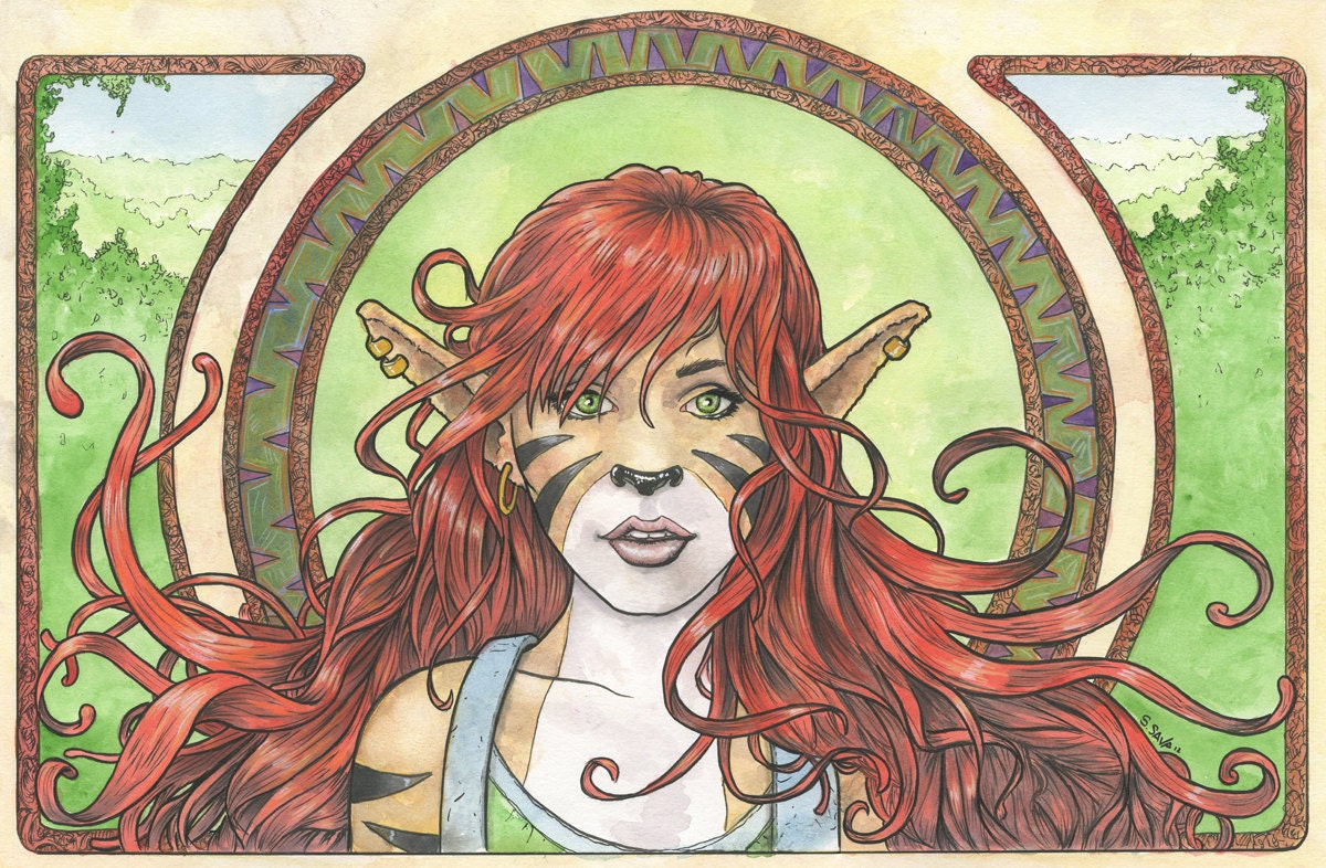Limited Edition Art Print: Art Nouveau Felicity Original Watercolor by Scott Christian Sava